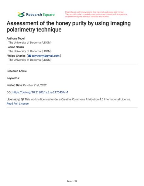 Determination of Honey Purity and Quality by Polarimetry